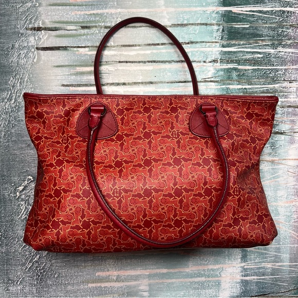 Céline Vintage Le Horse Carriage Saluki Monogram Tote Orange Red Tone & Silver - Picture 3 of 16